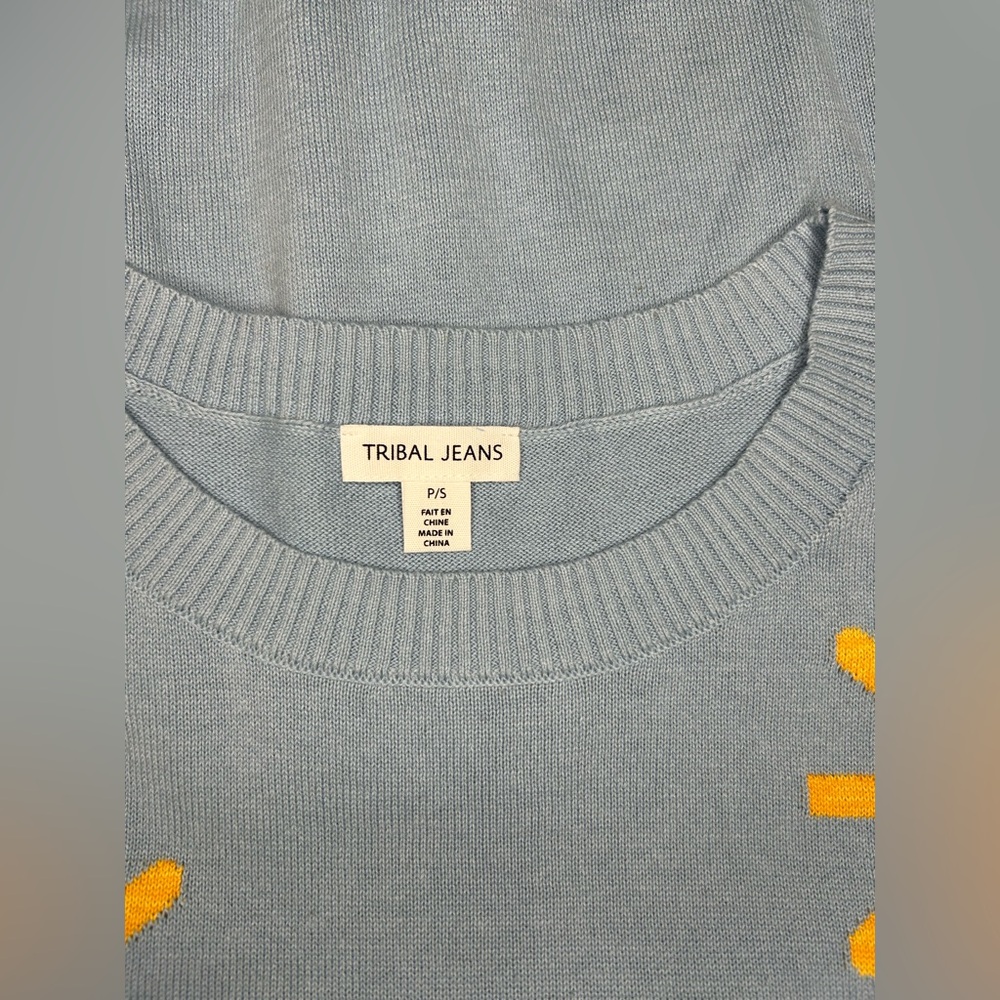 Tribal Jeans Sz S Tide Blue Crew Neck Sunshine 3/4 Sleeve Sweater NWT $108 - Picture 10 of 10